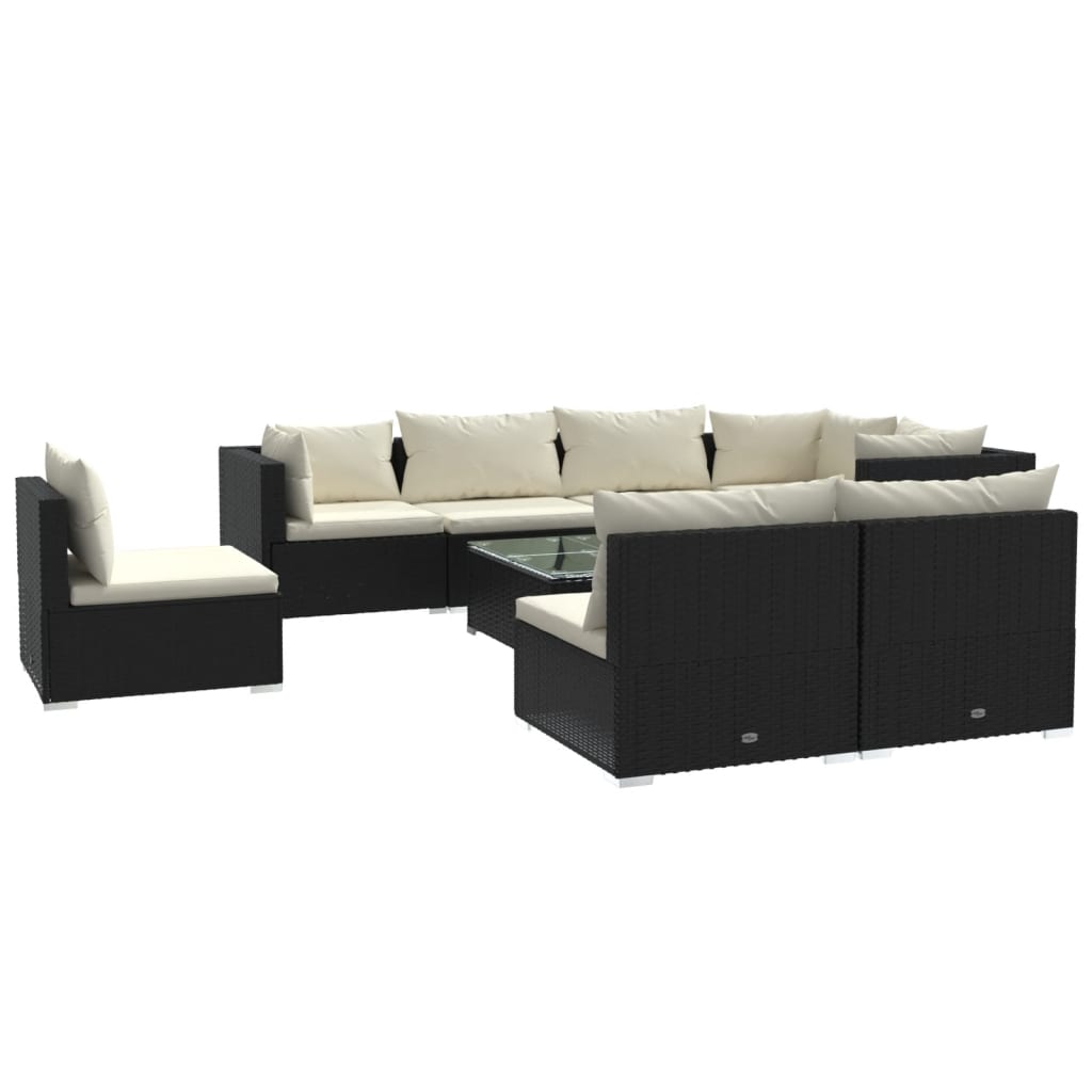 9 Piece Garden Lounge Set with Cushions Poly Rattan Black