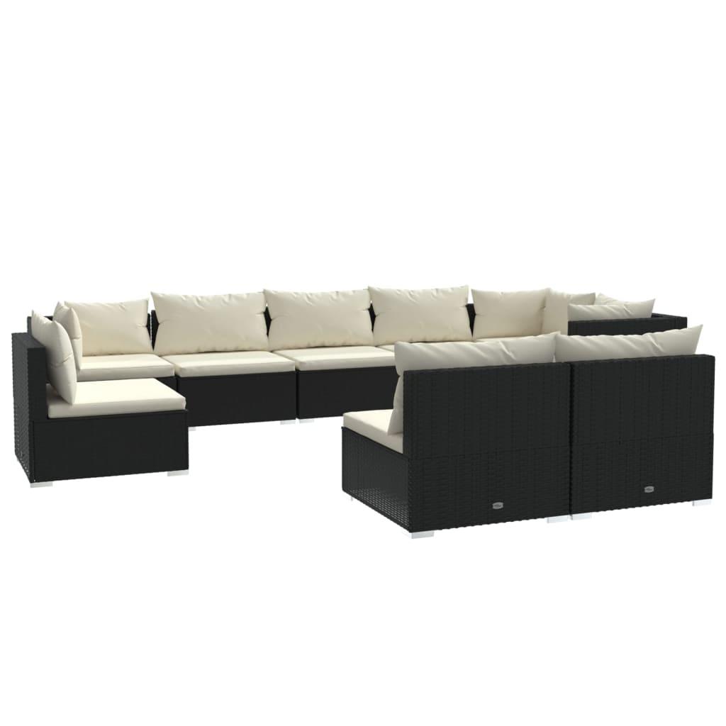 9 Piece Garden Lounge Set with Cushions Poly Rattan Black