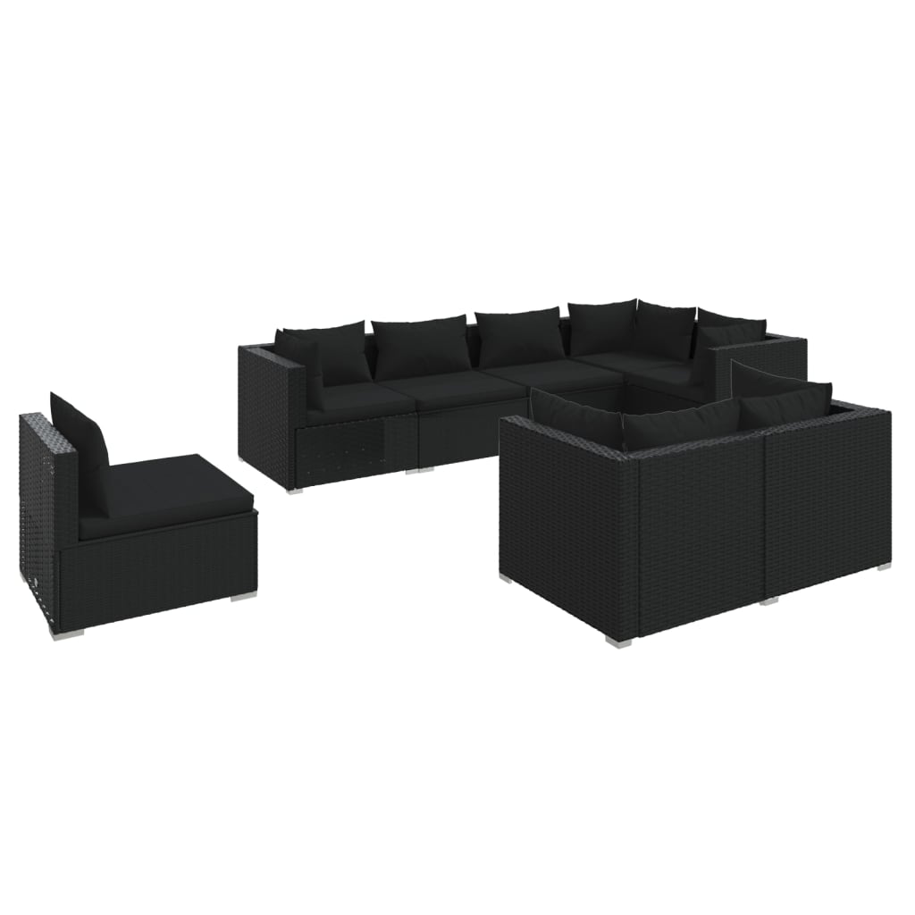 8 Piece Garden Lounge Set with Cushions Poly Rattan Black