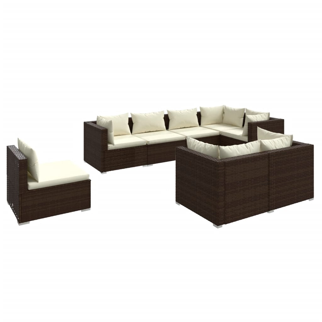 8 Piece Garden Lounge Set with Cushions Poly Rattan Brown