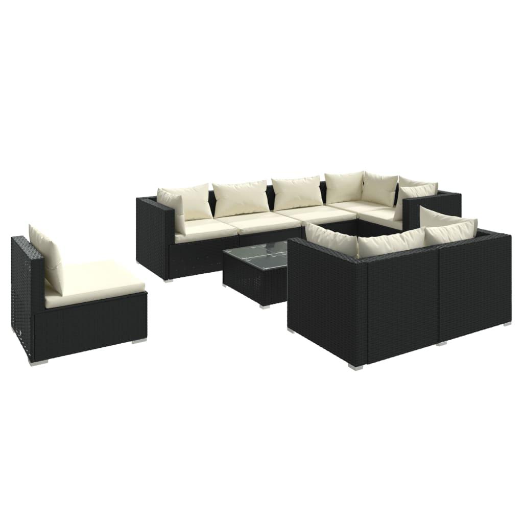 9 Piece Garden Lounge Set with Cushions Poly Rattan Black