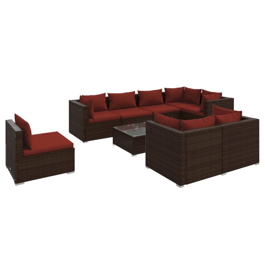9 Piece Garden Lounge Set with Cushions Poly Rattan Brown