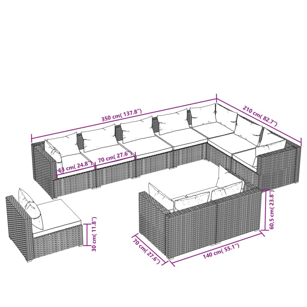 10 Piece Garden Lounge Set with Cushions Poly Rattan Brown