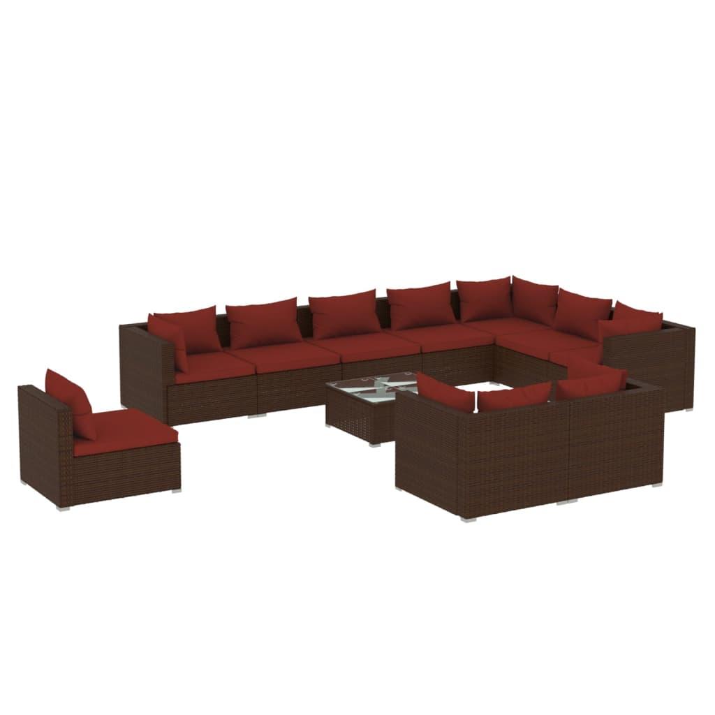 11 Piece Garden Lounge Set with Cushions Poly Rattan Brown