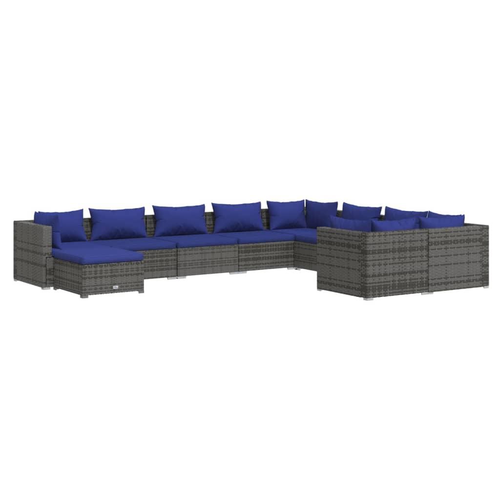 10 Piece Garden Lounge Set with Cushions Poly Rattan Grey