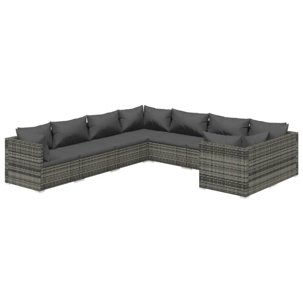 8 Piece Garden Lounge Set with Cushions Poly Rattan Grey