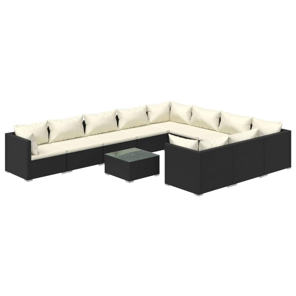 11 Piece Garden Lounge Set with Cushions Poly Rattan Black