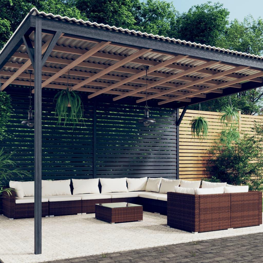 11 Piece Garden Lounge Set with Cushions Poly Rattan Brown