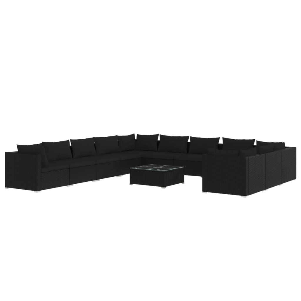 12 Piece Garden Lounge Set with Cushions Poly Rattan Black