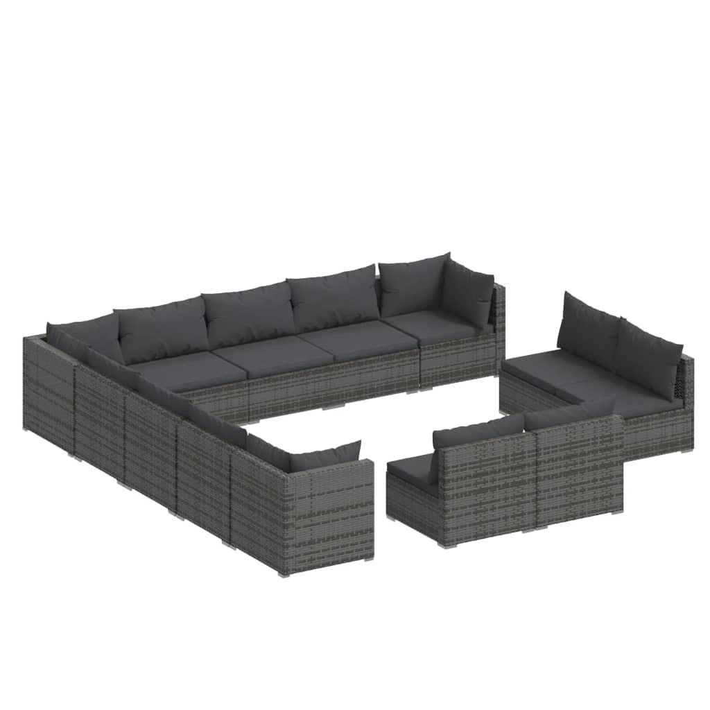 13 Piece Garden Lounge Set with Cushions Grey Poly Rattan