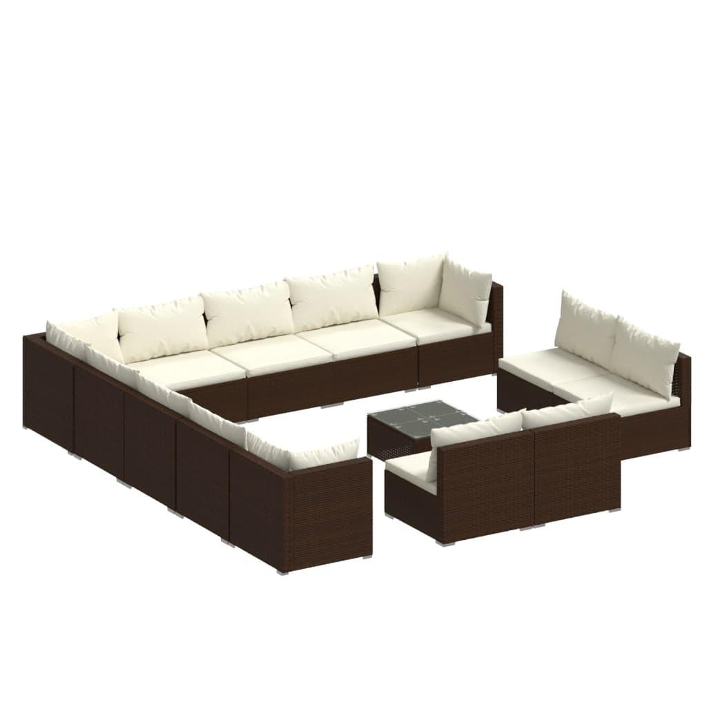 14 Piece Garden Lounge Set with Cushions Brown Poly Rattan