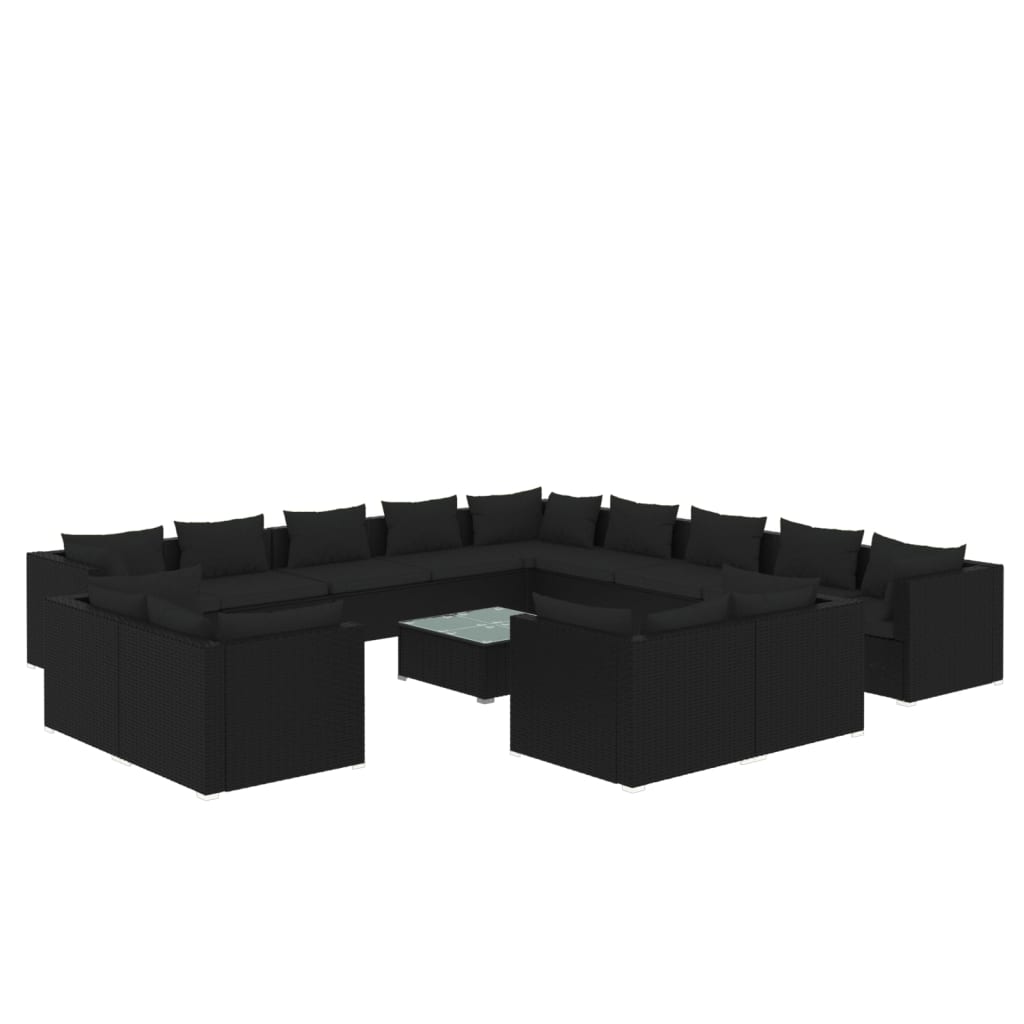 14 Piece Garden Lounge Set with Cushions Black Poly Rattan