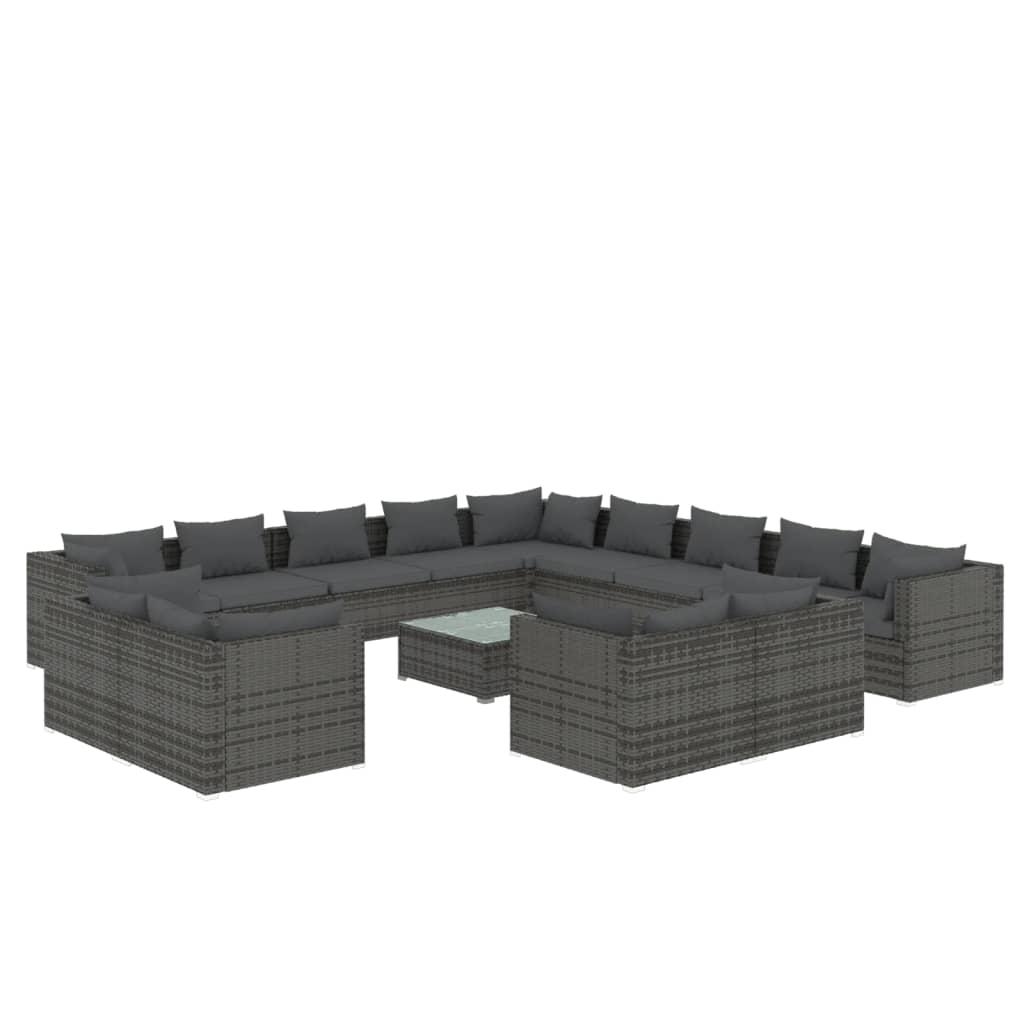 14 Piece Garden Lounge Set with Cushions Grey Poly Rattan