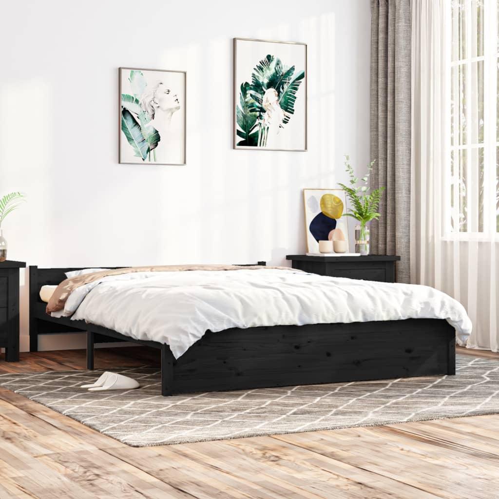 Bed Frame without Mattress Black Solid Wood 150x200 cm