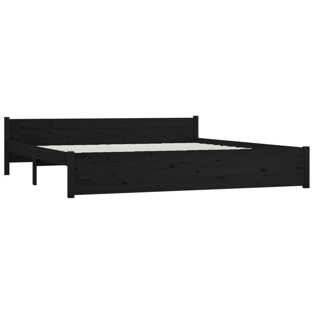 Bed Frame without Mattress Black Solid Wood 183x203 cm King