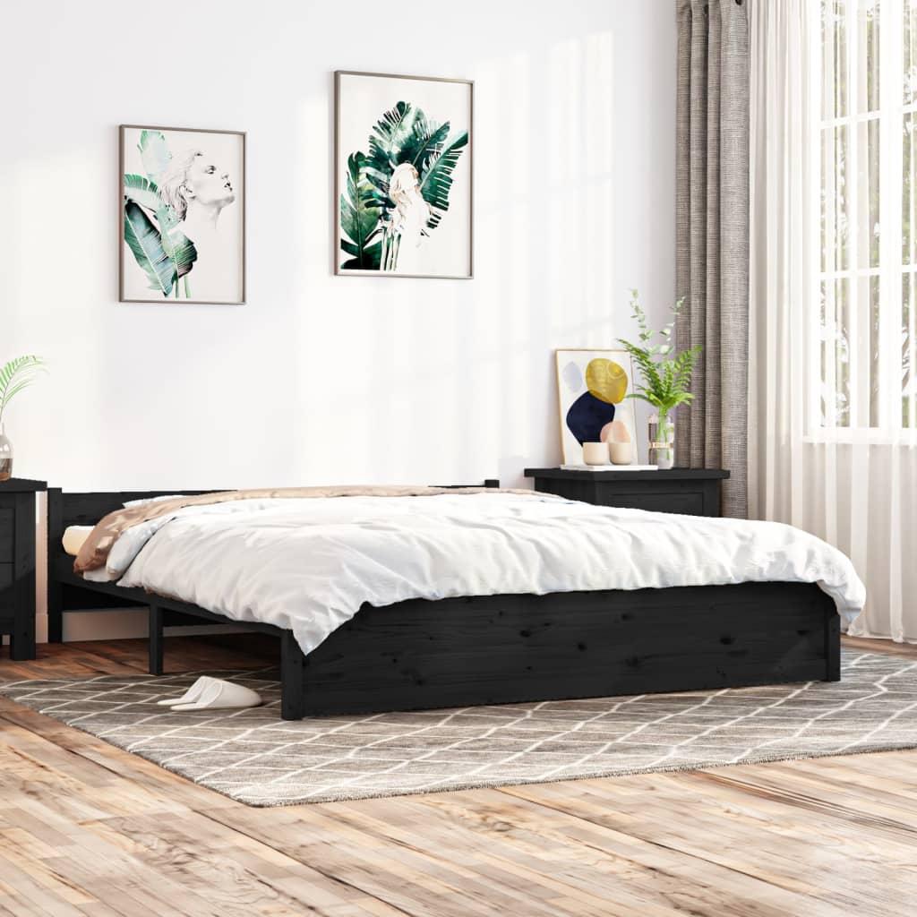 Bed Frame without Mattress Black Solid Wood 183x203 cm King