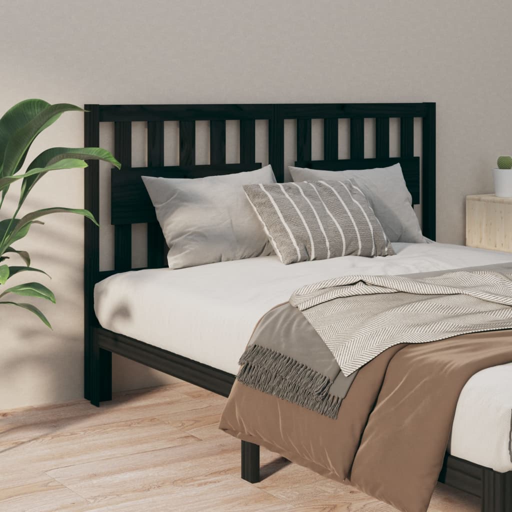Bed Headboard Black 155.5x4x100 cm Solid Wood Pine