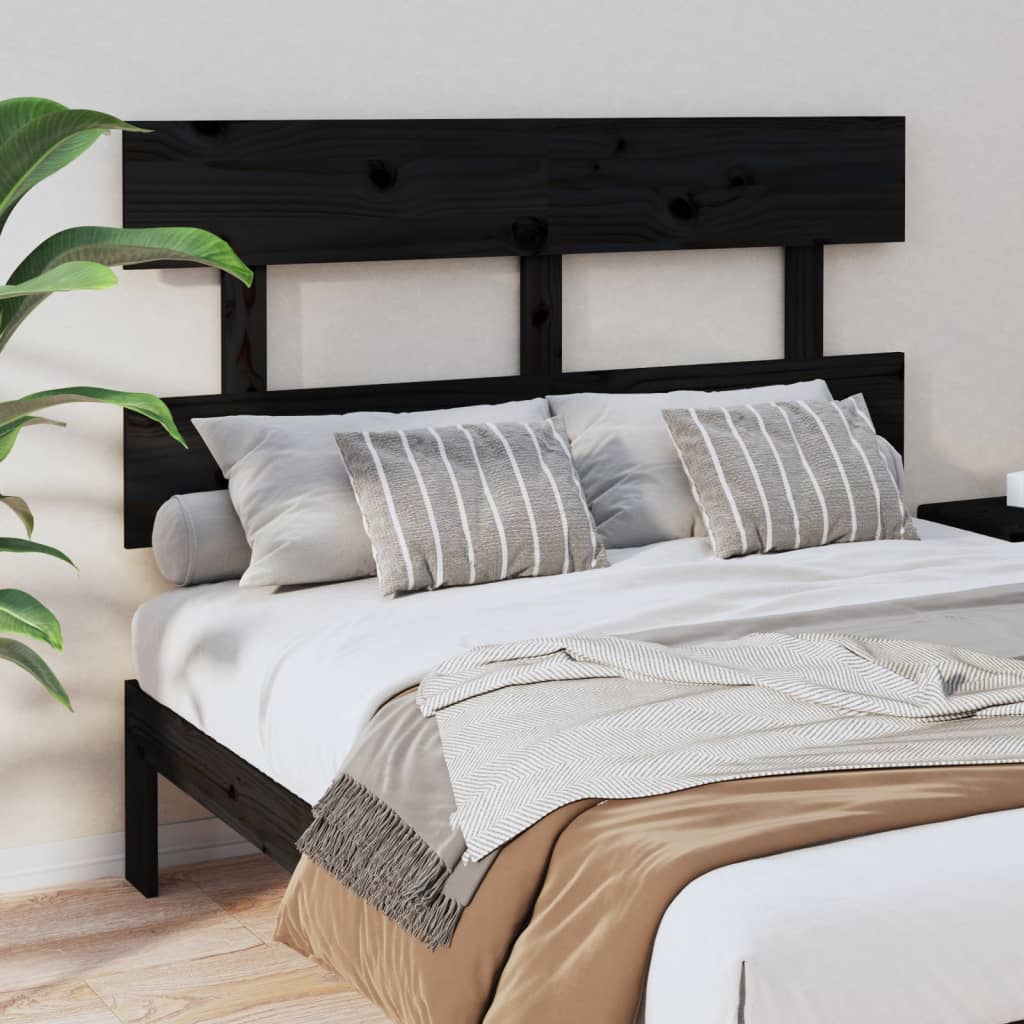 Bed Headboard Black 138x3x81 cm Solid Wood Pine