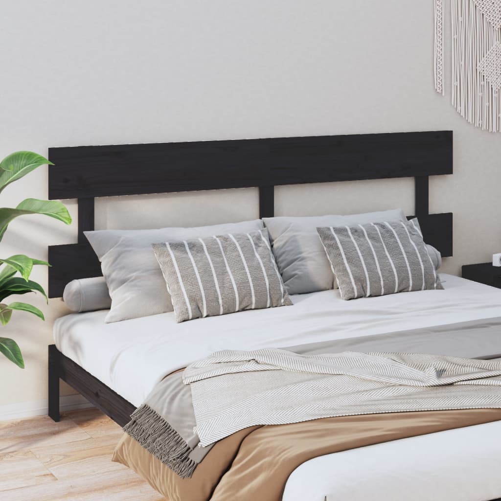 Bed Headboard Black 184x3x81 cm Solid Wood Pine