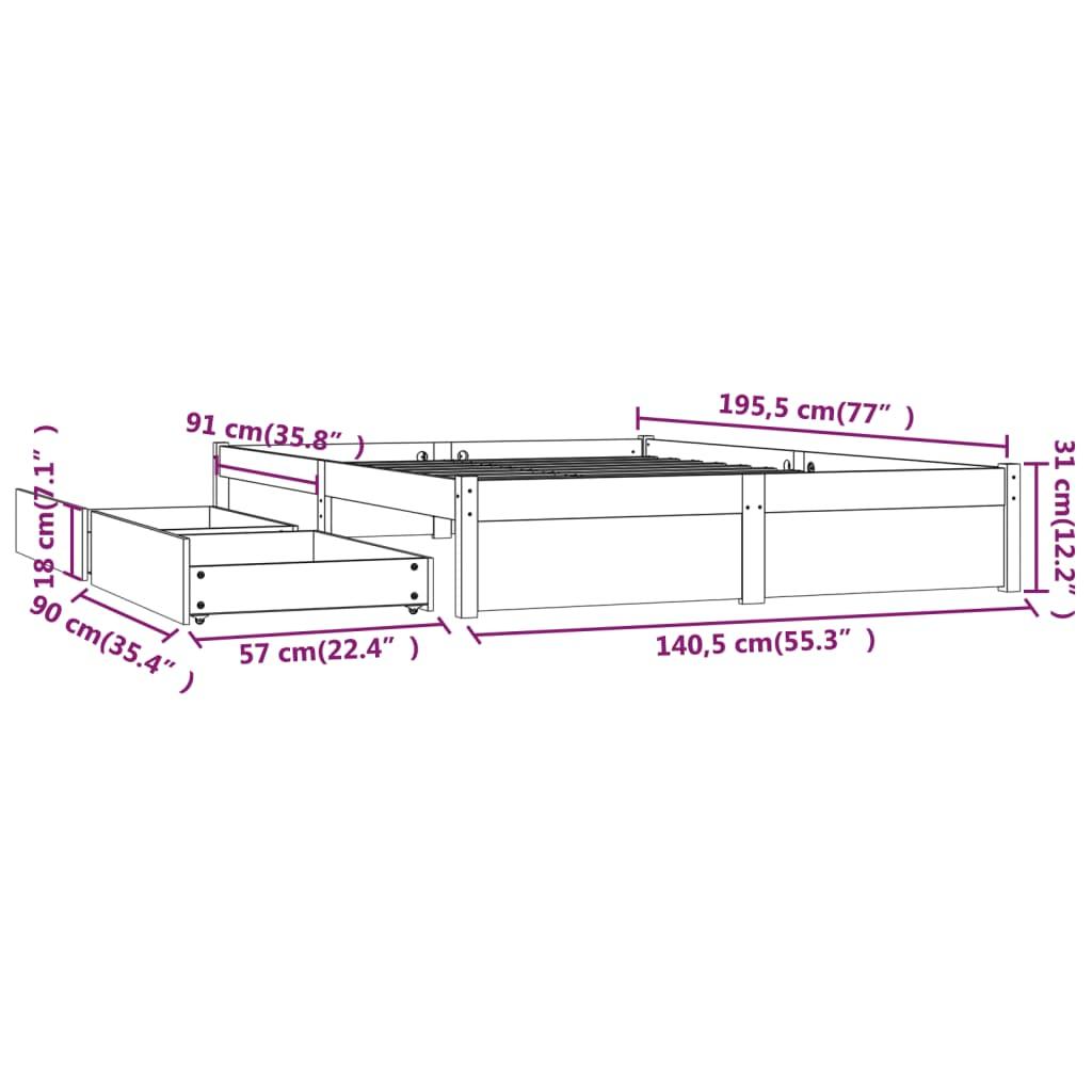 Bed Frame without Mattress with Drawers White 135x190 cm