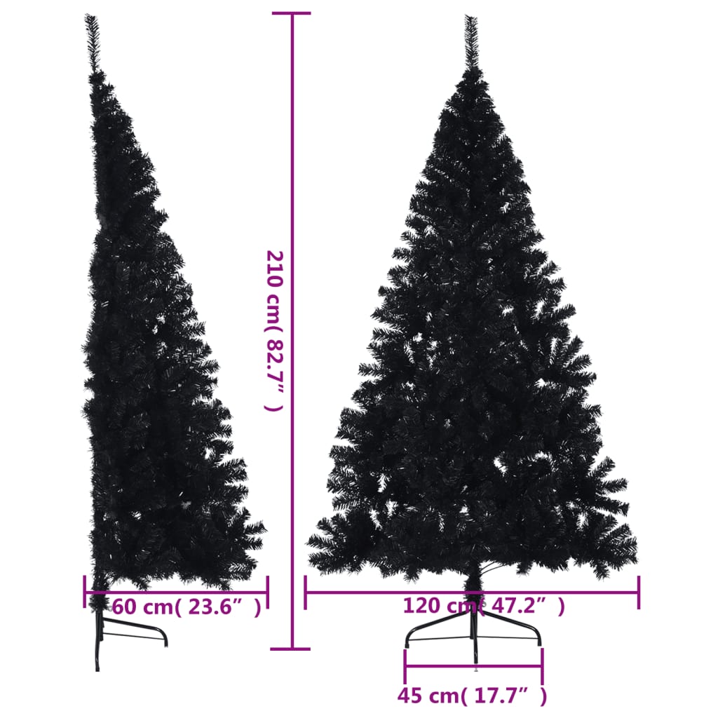 Artificial Half Christmas Tree with Stand Black 210 cm PVC