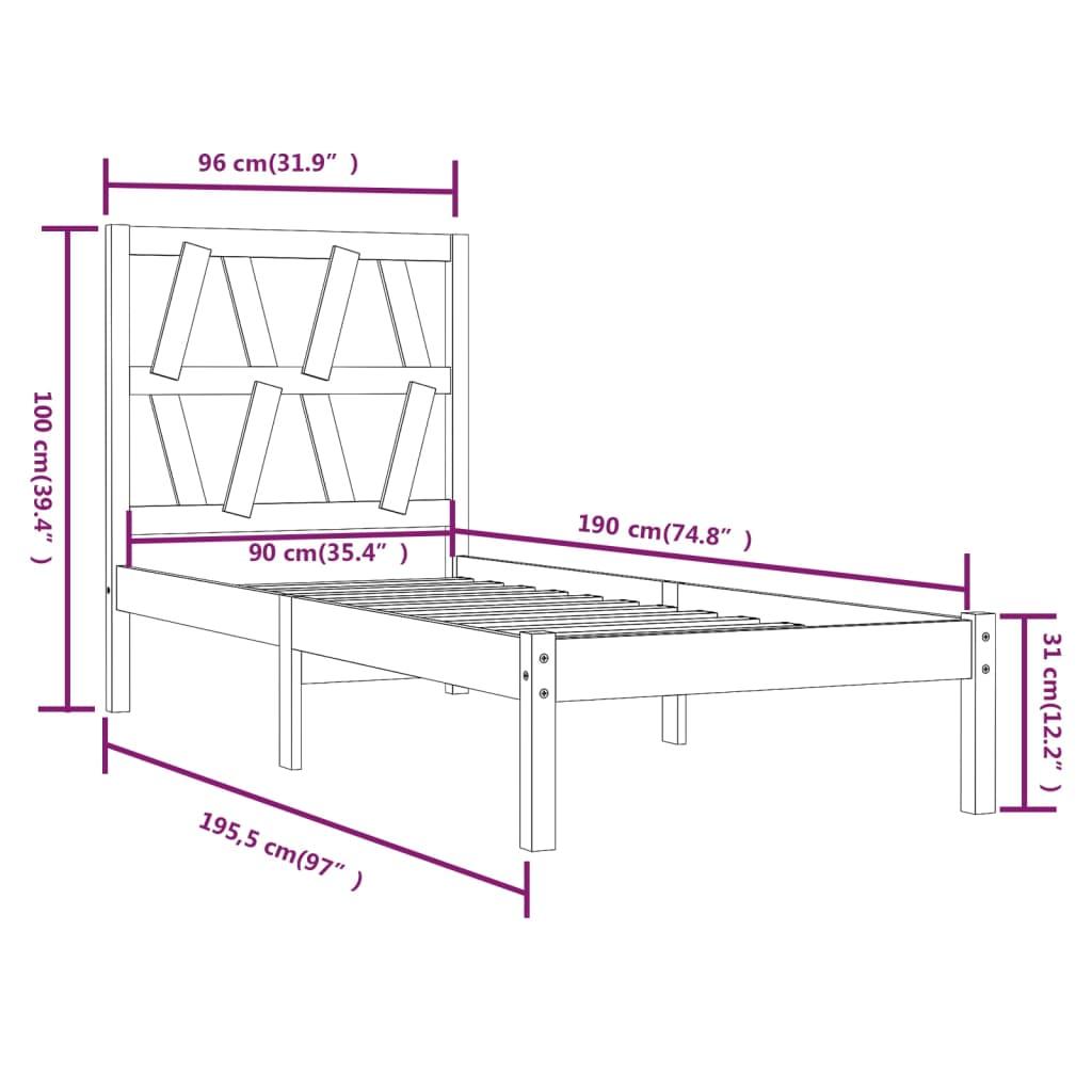 Bed Frame without Mattress White Solid Wood 90x190 cm