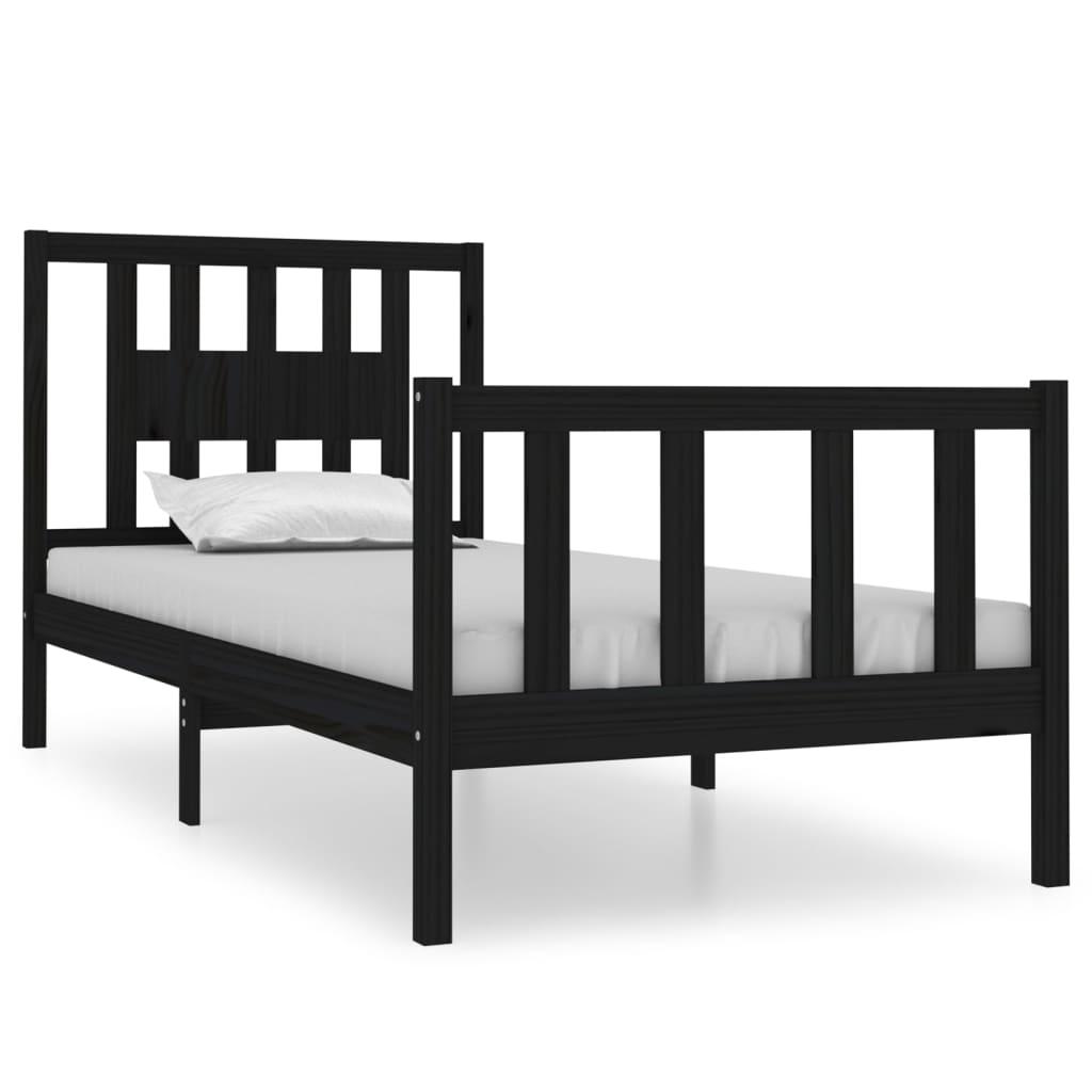 Bed Frame without Mattress Black 90x190 cm Solid Wood