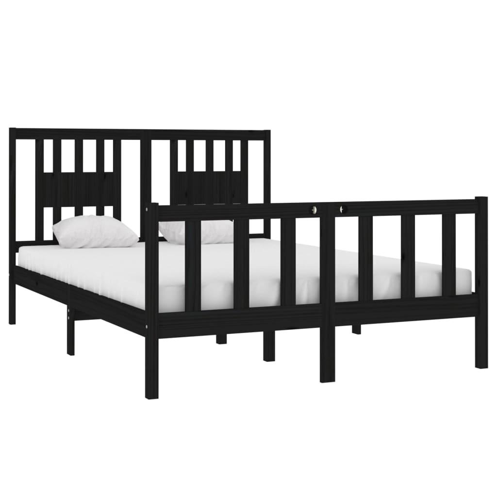 Bed Frame without Mattress Black 135x190 cm Solid Wood