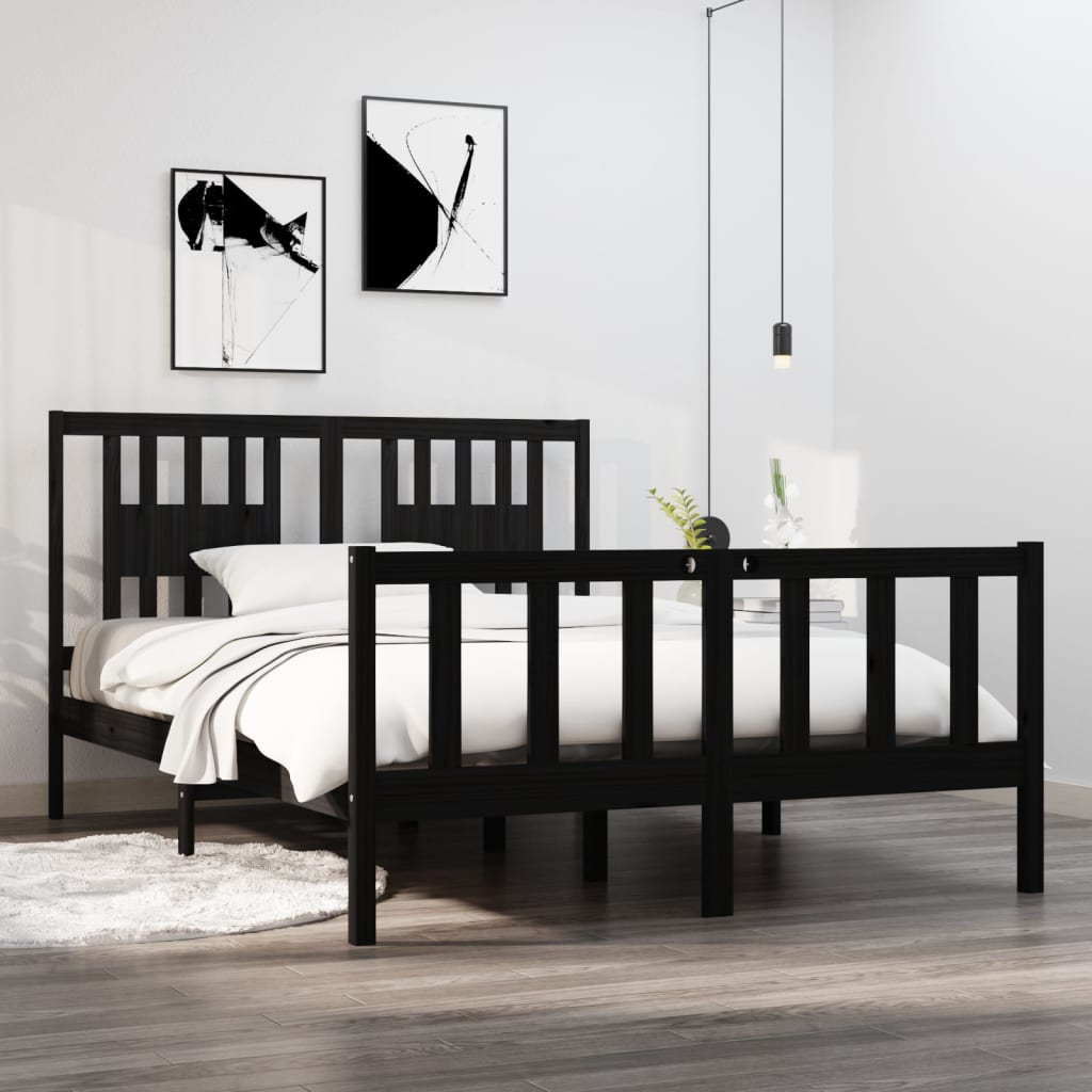 Bed Frame without Mattress Black 135x190 cm Solid Wood
