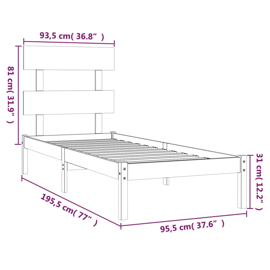 Bed Frame Solid Wood 92x187 cm Single Size