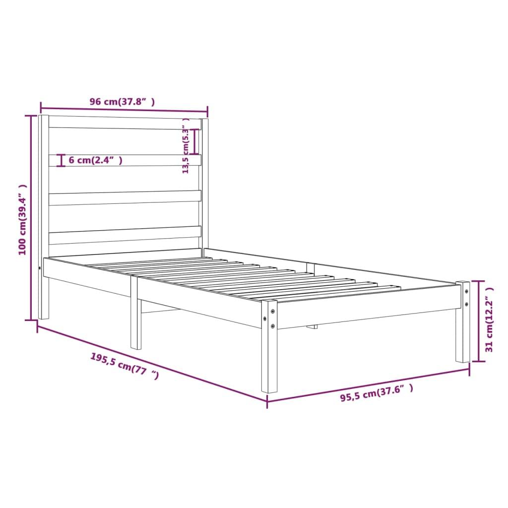 Bed Frame White Solid Wood 92x187 cm Single Size