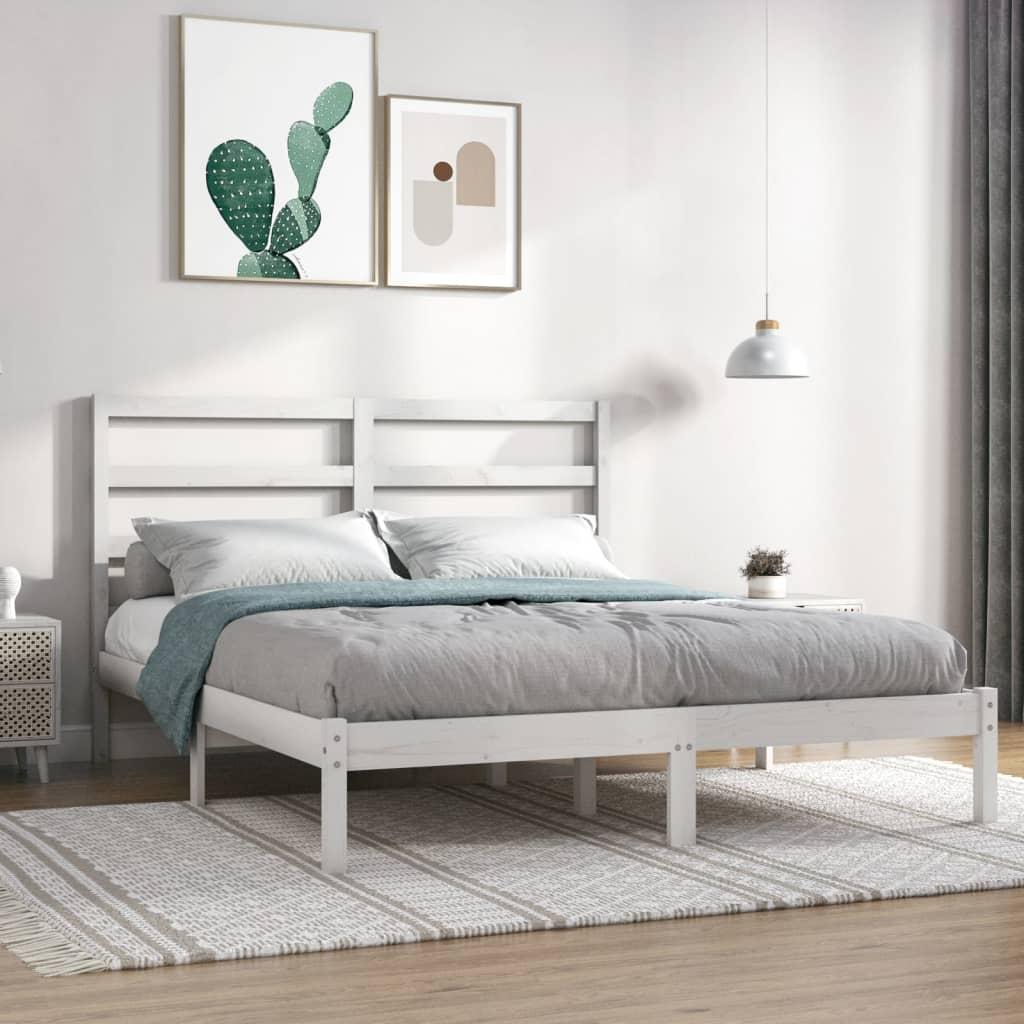 Bed Frame White Solid Wood 135x190 cm 4FT6 Double