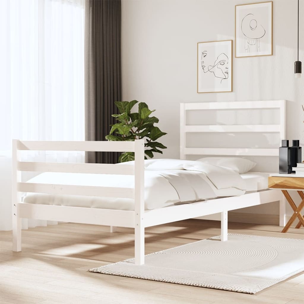 Bed Frame White Solid Wood Pine 92x187 cm Single Size