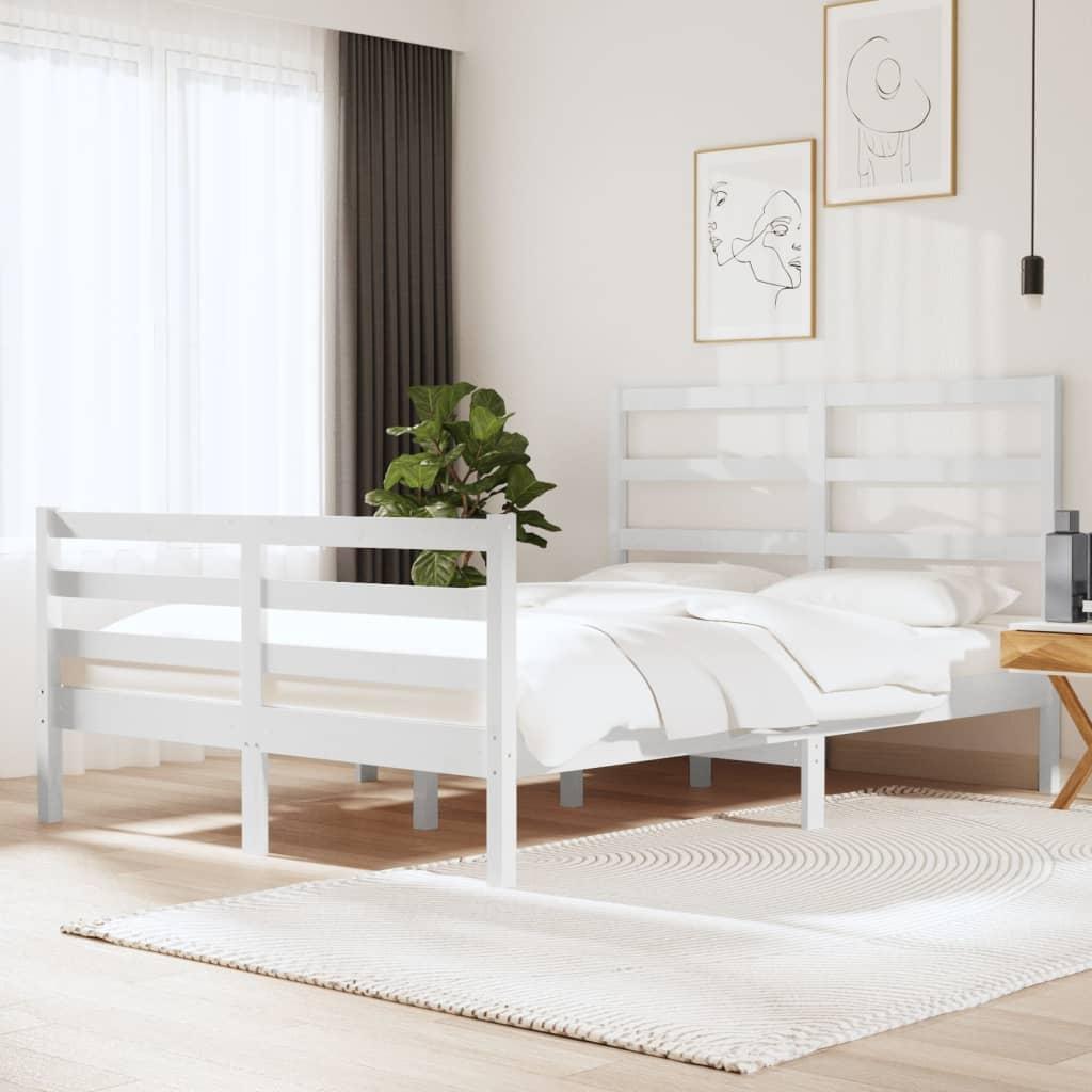 Bed Frame without Mattress White Solid Wood Pine 150x200 cm