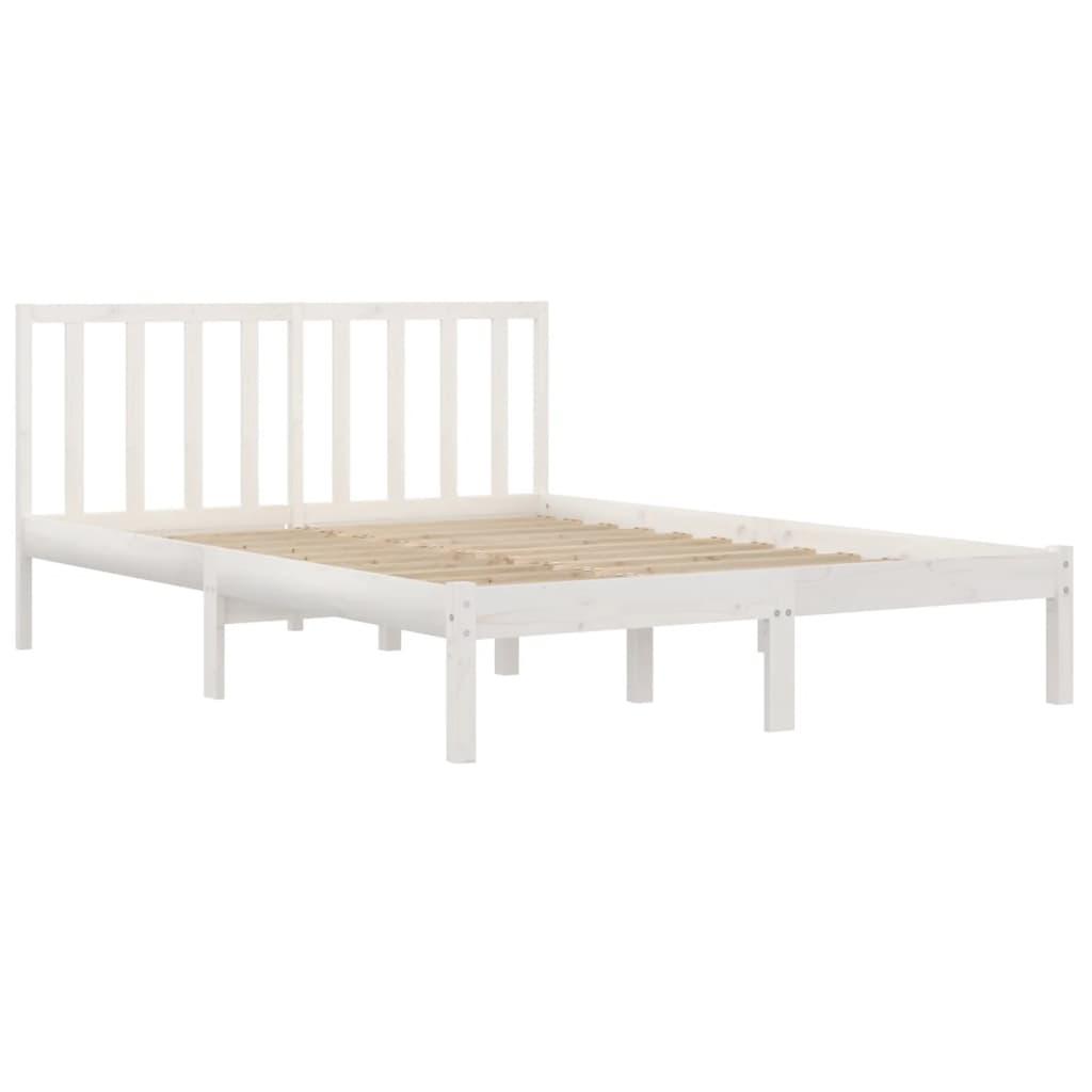 Bed Frame without Mattress White Solid Wood Pine 183x203 cm King
