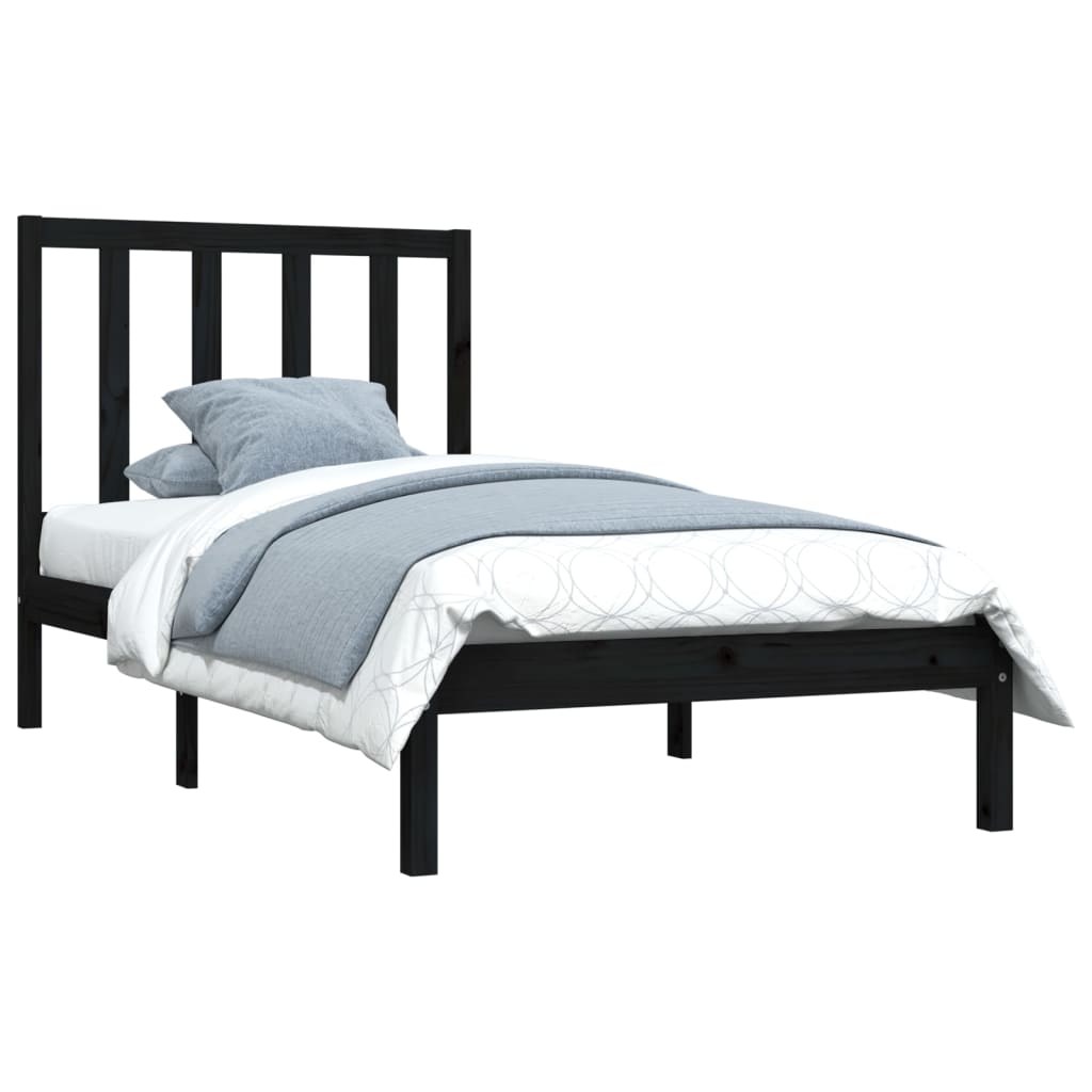 Bed Frame Black Solid Wood Pine 92x187 cm Single Size