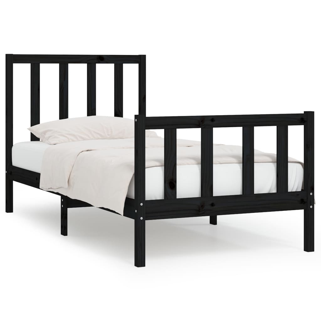 Bed Frame Black Solid Wood 92x187 cm Single Size