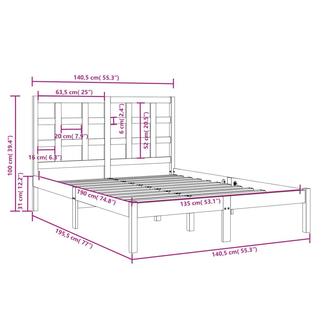 Bed Frame White Solid Wood 135x190 cm 4FT6 Double