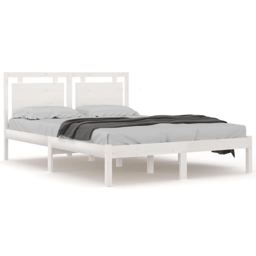 Bed Frame without Mattress White 135x190 cm Solid Wood