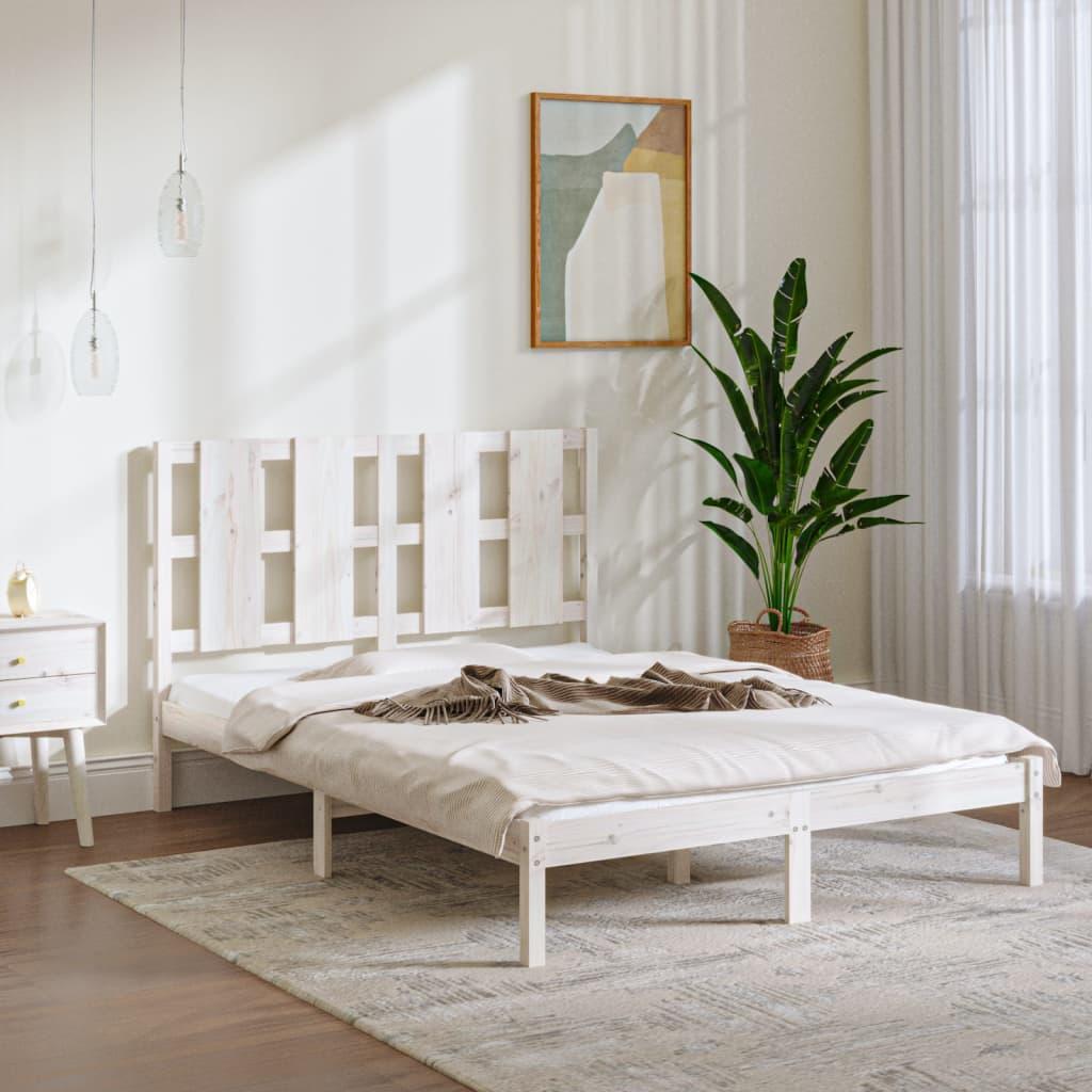 Bed Frame White Solid Wood 135x190 cm 4FT6 Double