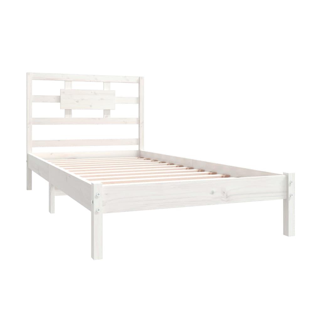 Bed Frame White Solid Wood 90x190 cm 3FT Single