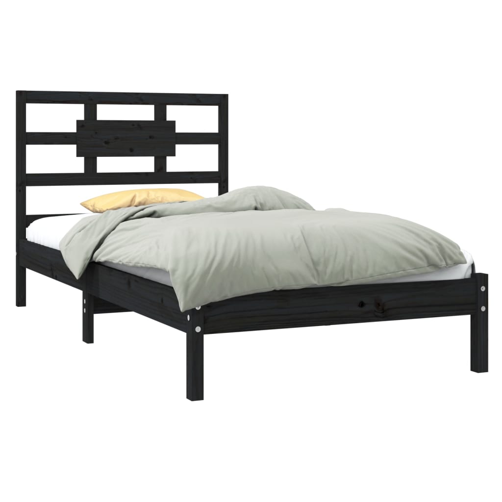 Bed Frame Black Solid Wood 92x187 cm Single Size