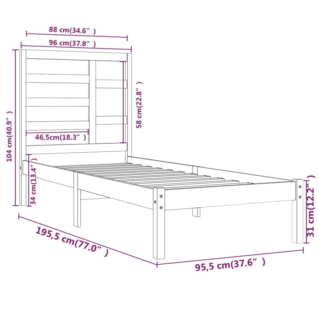 Bed Frame Solid Wood 90x190 cm 3FT Single