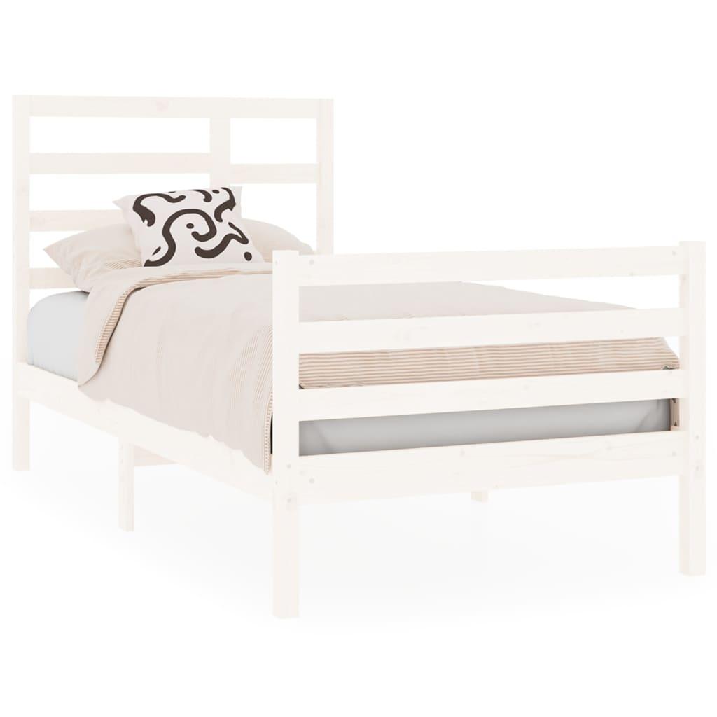 Bed Frame White Solid Wood 90x190 cm 3FT Single