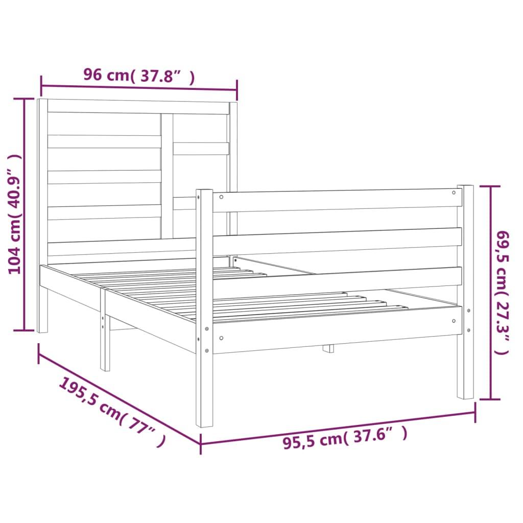 Bed Frame White Solid Wood 90x190 cm 3FT Single