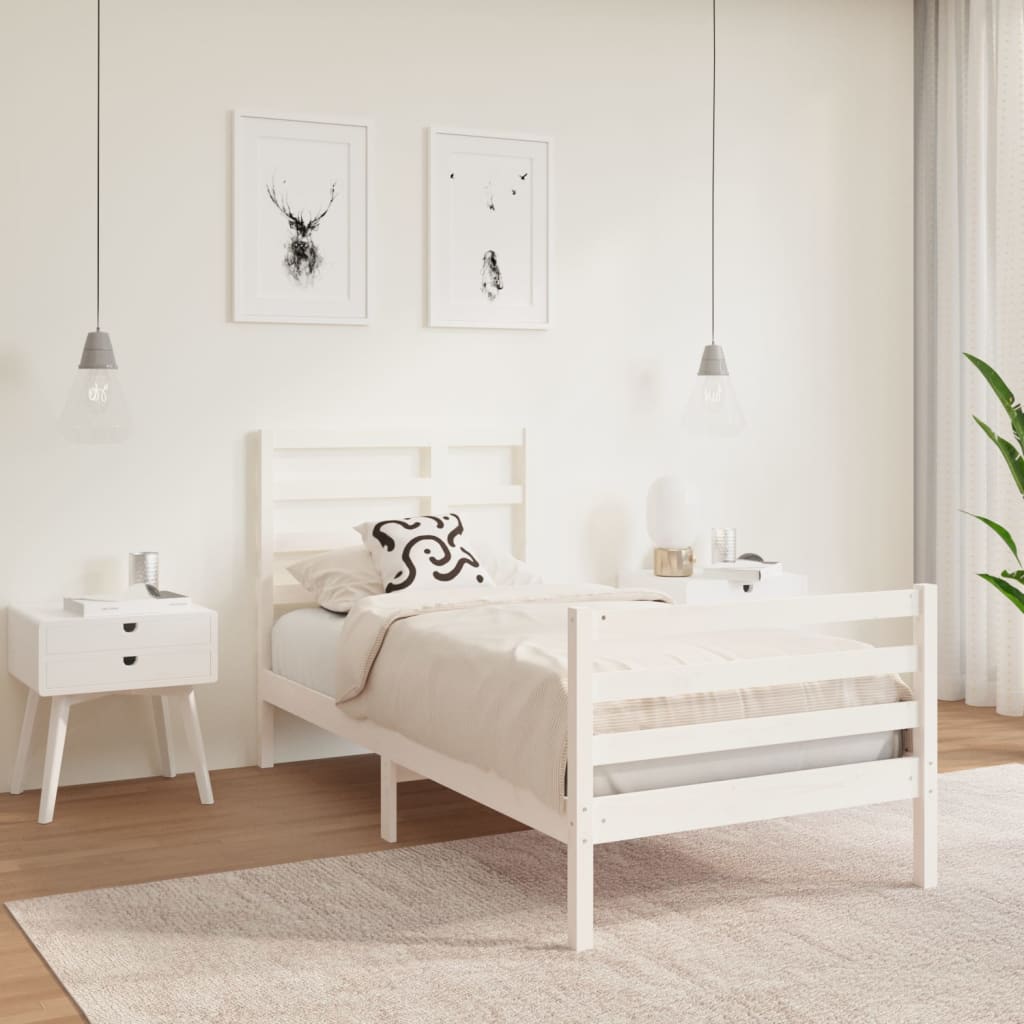 Bed Frame White Solid Wood 90x190 cm 3FT Single