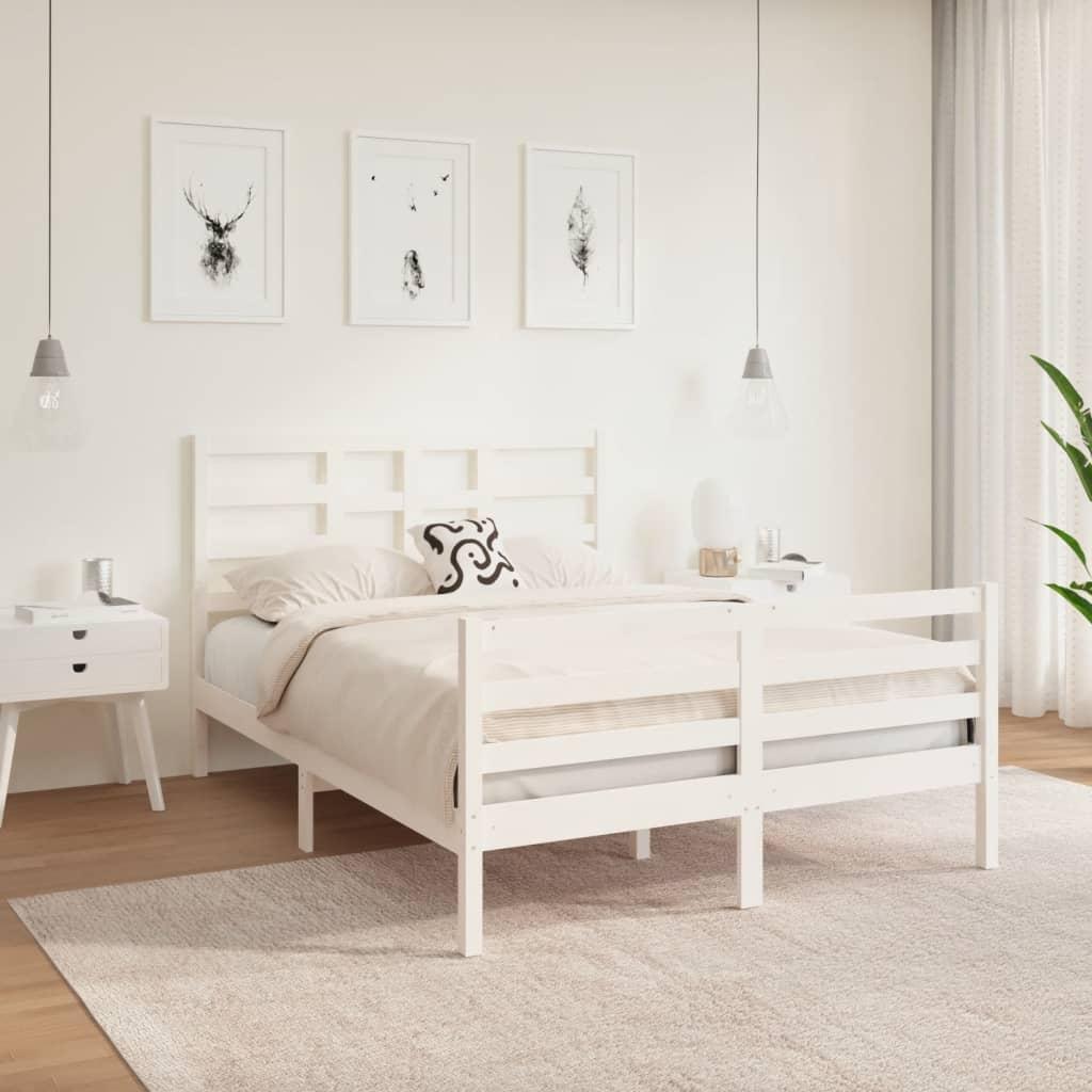 Bed Frame White Solid Wood 135x190 cm 4FT6 Double