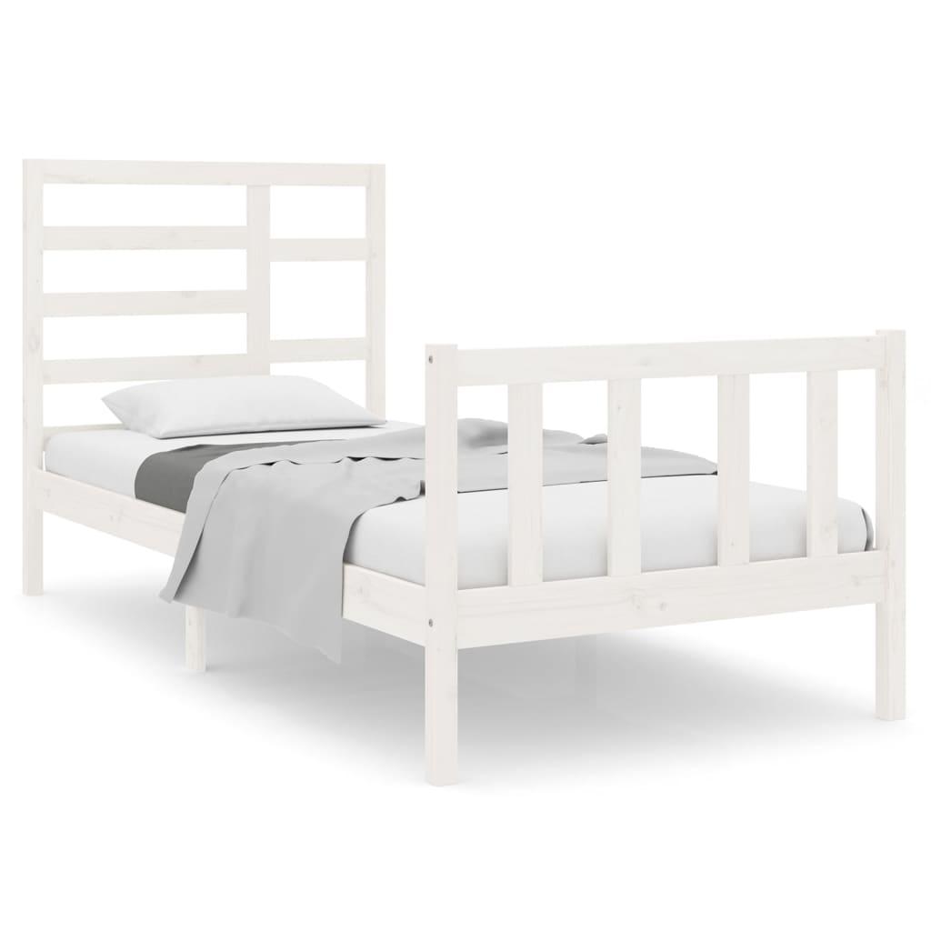 Bed Frame White Solid Wood 90x190 cm 3FT Single