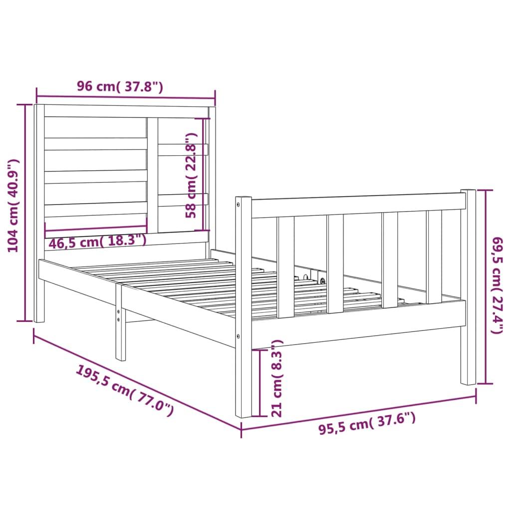 Bed Frame White Solid Wood 90x190 cm 3FT Single