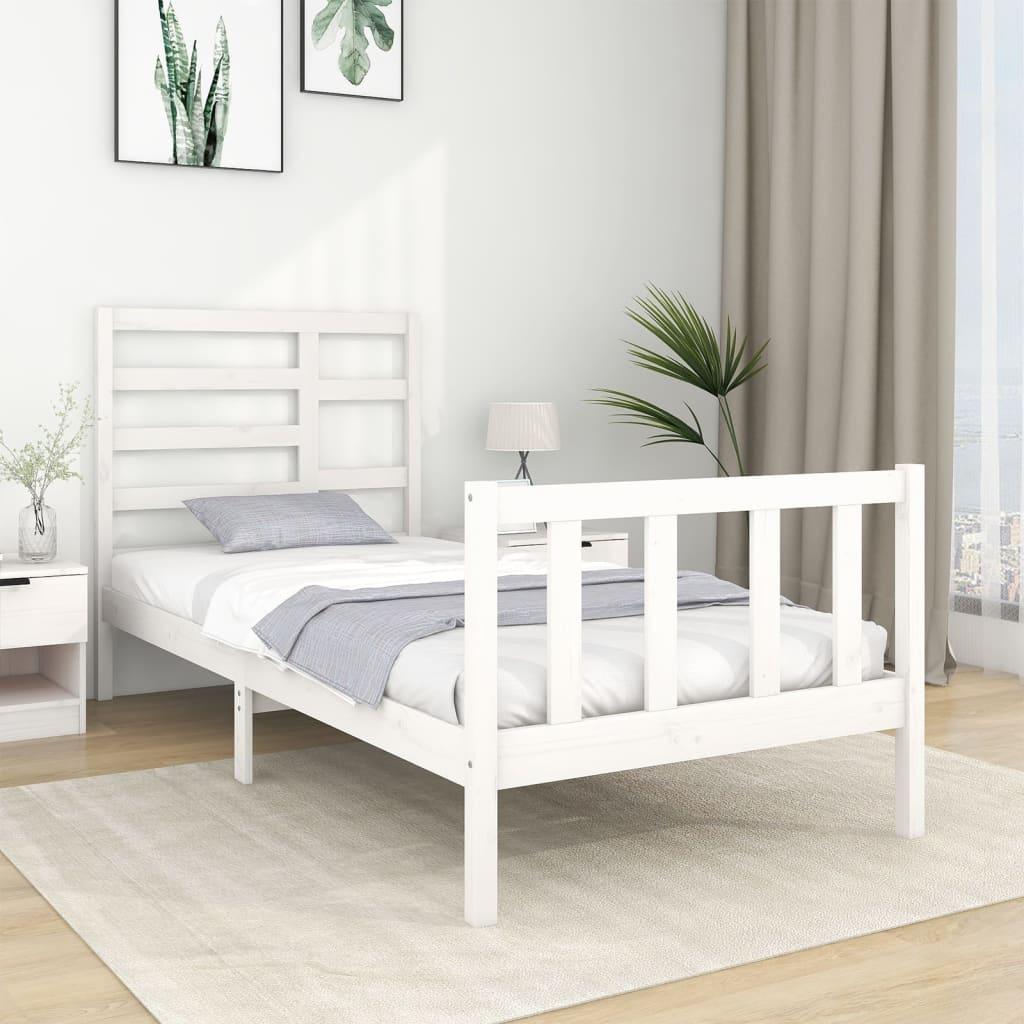 Bed Frame White Solid Wood 90x190 cm 3FT Single